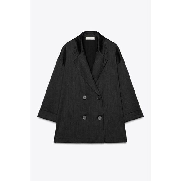 Zara Womens Blazer Suit Jacket Oversized XL Black Wrinkled look 4387/130 NWOT - Picture 3 of 10